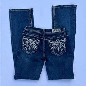 Grace in LA Dark Blue Embroidered Boot Cut Jeans